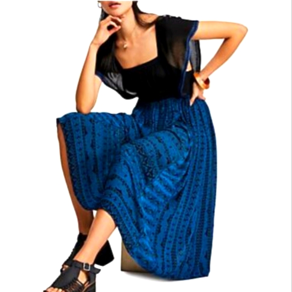 Free People In Search Of Paradise Midi Dress Blue Mixed Print Flowy Small NWT - Picture 16 of 16